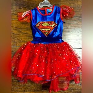 DC Comic Superwoman Tutu Dress Toddler 4 XS Glittery Polka Dot Like New